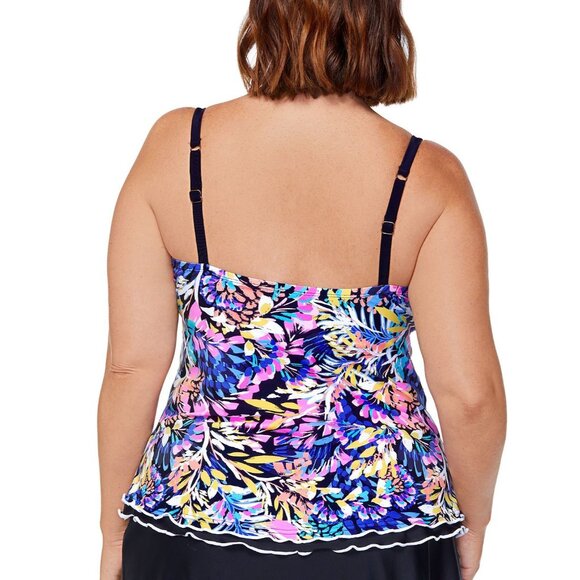 Island Escape Tankini Top Full Bust Support Underwire Lettuce-Edge Floral 6 - Picture 2 of 6